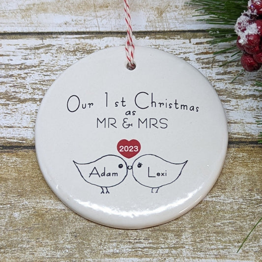 Ornament 1st Christmas as Mr and Mrs Ornament - your names and year - Newlyweds