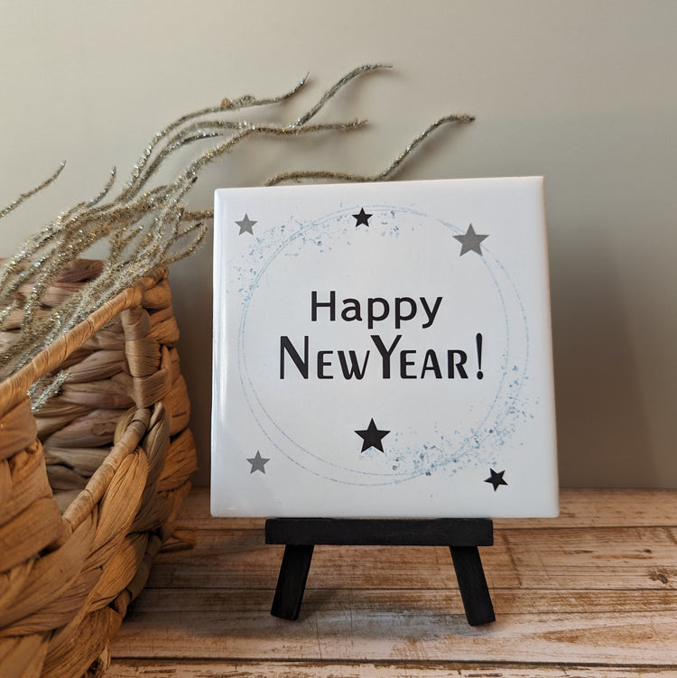Happy New Year signs, easel sign, tile sign - easel included, your color choice