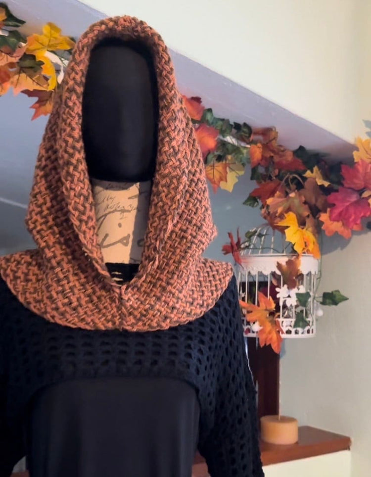 Handwoven Norse Witch Hood and Shaman Shawl, Autumn Witch Full Outfit