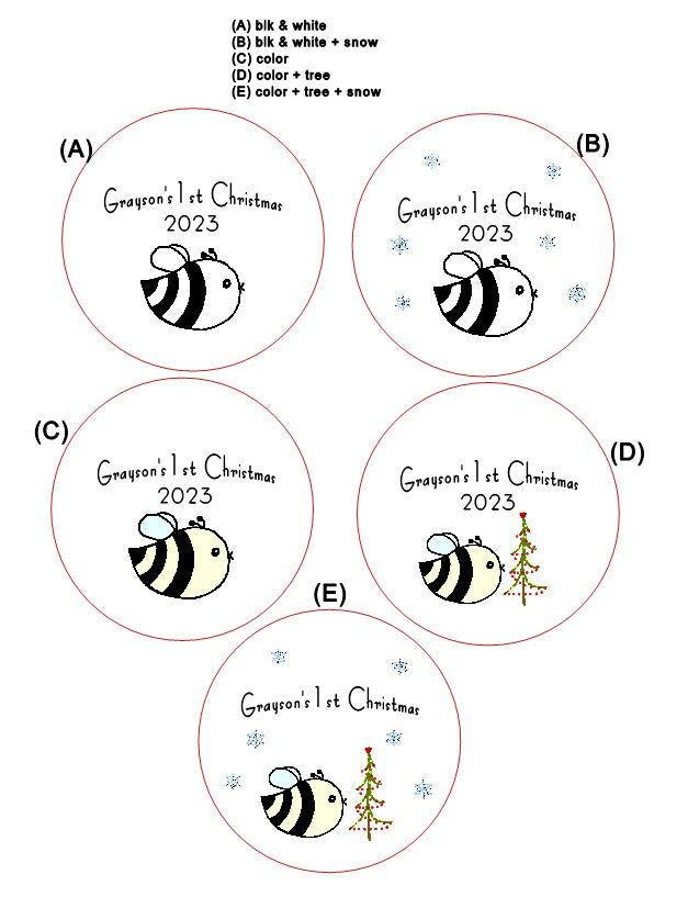 Baby's 1st Christmas Custom Ornament, Line Drawn Ornament, Minimalist Ornament - with your child's name