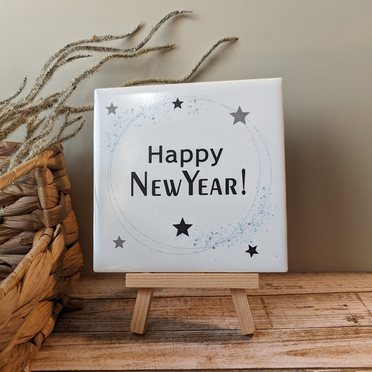Happy New Year signs, easel sign, tile sign - easel included, your color choice
