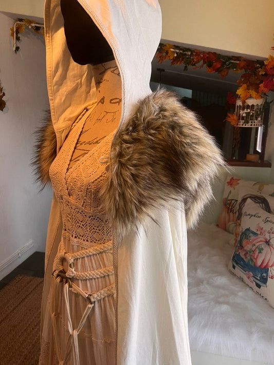 Custom Wedding Set for Stephanie, Dress +Belt +Cotton Cloak + fur mantle