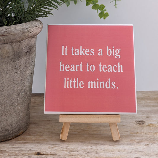 Teacher Appreciation Tile, Teachers, Teacher, Educators Sign - big heart - easel included, your color choice