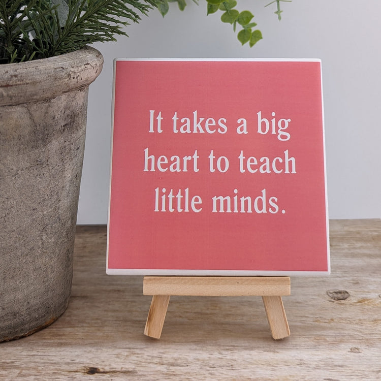 Teacher Appreciation Tile, Teachers, Teacher, Educators Sign - big heart - easel included, your color choice