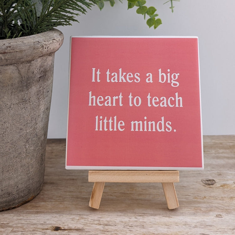 Teacher Appreciation Tile, Teachers, Teacher, Educators Sign - big heart - easel included, your color choice