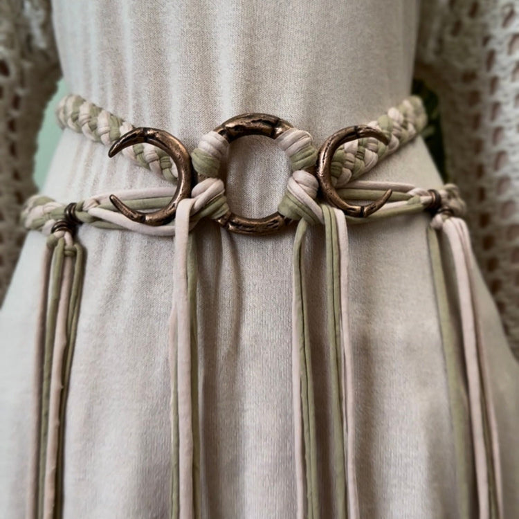 Handmade Triple Moon Braided Belt, Pagan Witch Goddess Style