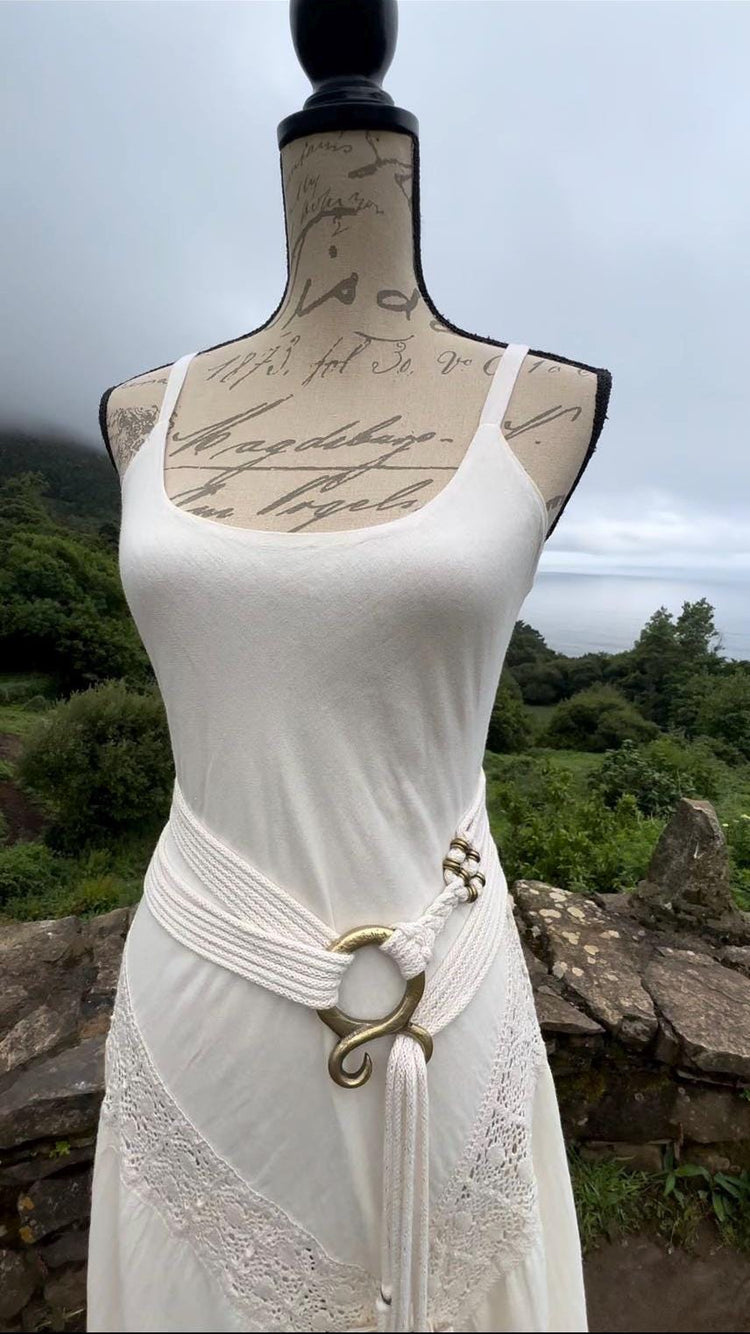 Handmade Cotton Norse Wedding Dress: Valhalla Freya Amulet Belt