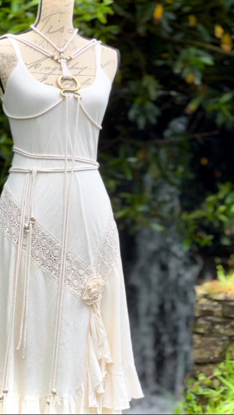 Handmade Cotton Norse Wedding Dress: Valhalla Freya Amulet Belt