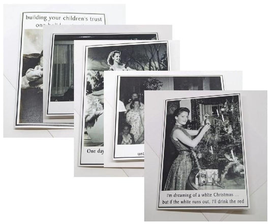 Vintage Inspired Snarky Christmas Cards - 5 Different designs to choose from or 5 pack