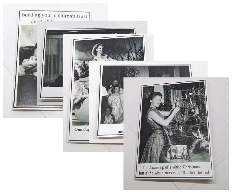 Vintage Inspired Snarky Christmas Cards - 5 Different designs to choose from or 5 pack