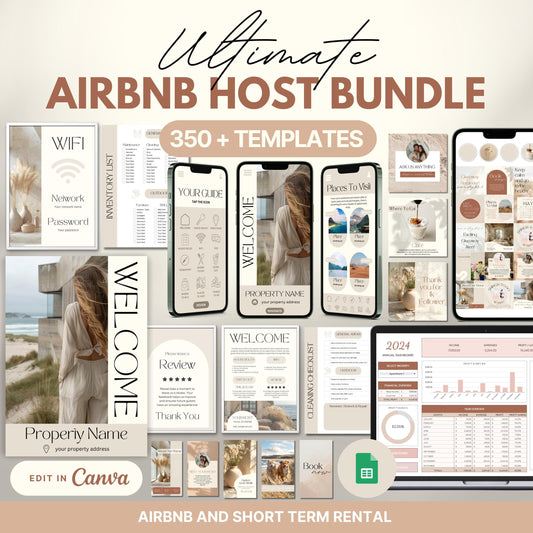 Airbnb Host Bundle Digital Welcome Book, Airbnb Signs Short Term Rental, Income Expense Spreadsheet, Instagram Template, Cleaning Checklist