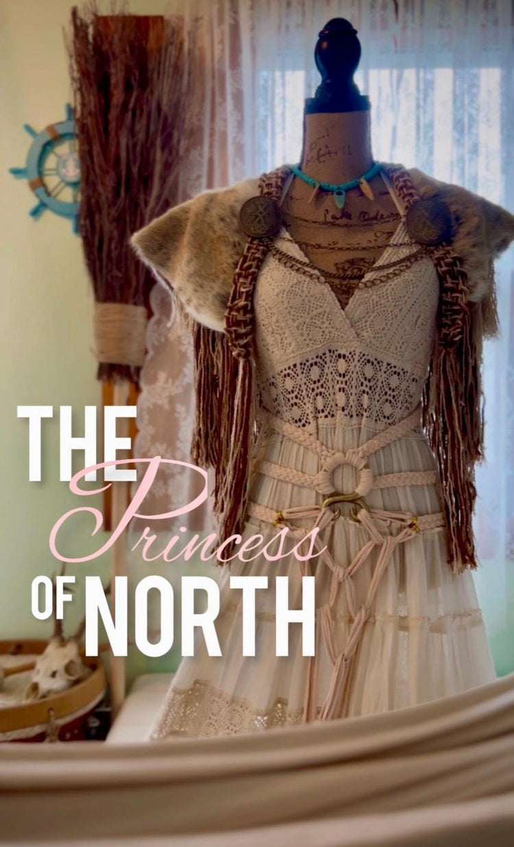 Custom Wedding Set for Maika, with Woven Shawl+Cotton Cloak+ Fur Mantle by Dressed by the Moon +Freya Harness Belt + Princess of North Dress