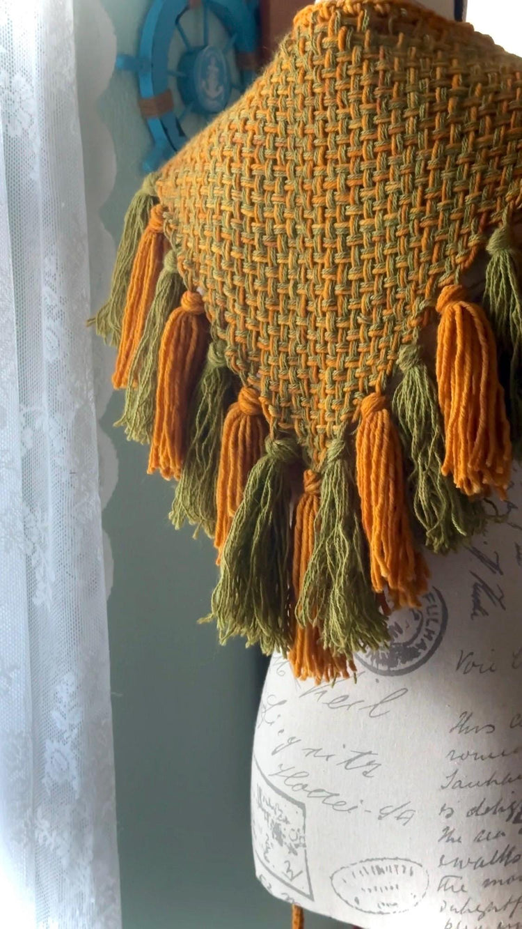 Handmade Woven Autumn Shawl: Pumpkin Patch Alpaca Wool