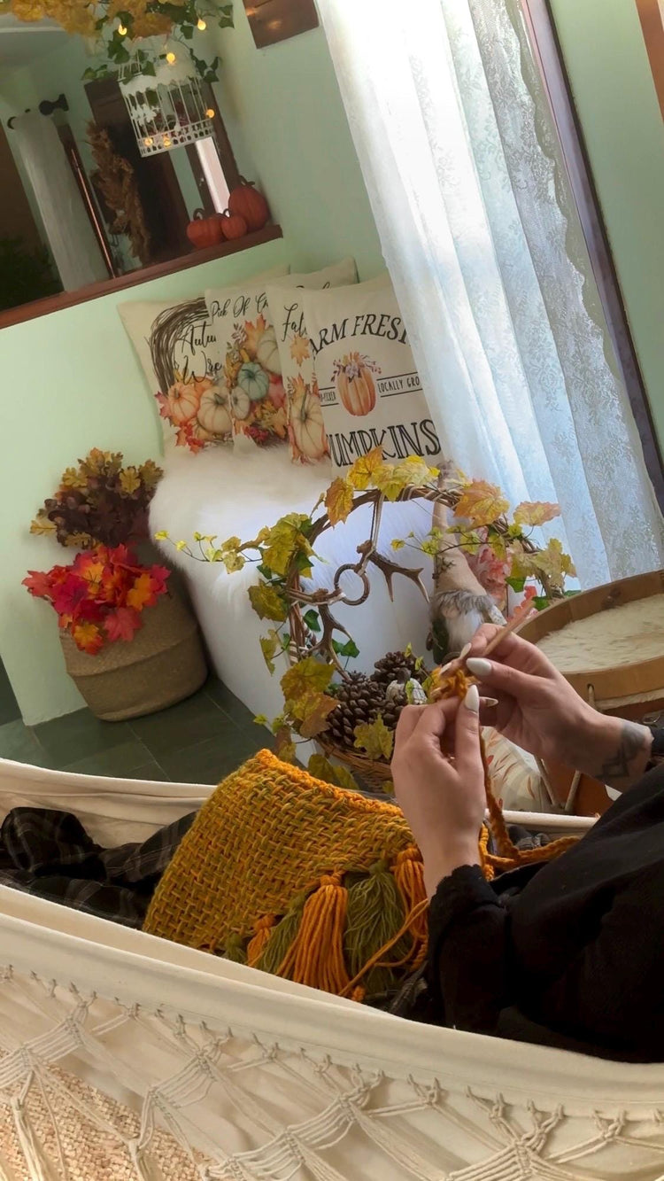 Handmade Woven Autumn Shawl: Pumpkin Patch Alpaca Wool