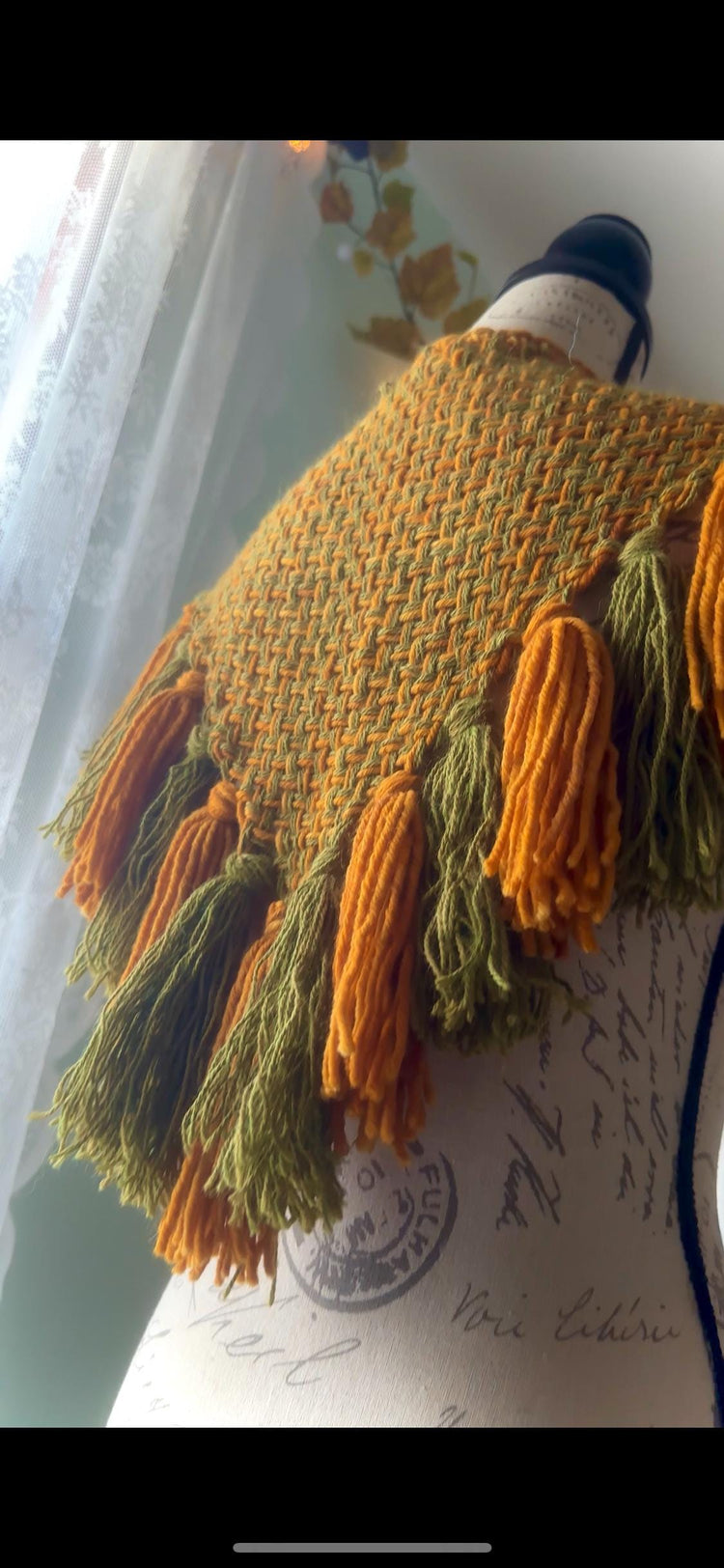 Handmade Woven Autumn Shawl: Pumpkin Patch Alpaca Wool
