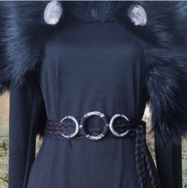 Plus Size Braided Luna Belt: Goth Witch Pagan Triple Moon