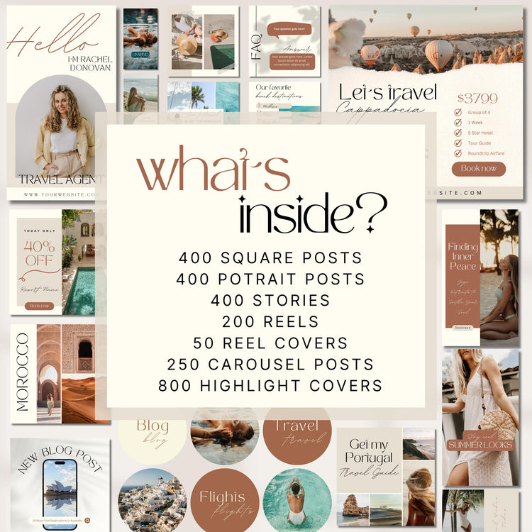 Travel Instagram Bundle Templates, Travel Agent Social Media, Instagram Canva Template, Blogger Holiday Content, Agency Marketing Post Reel