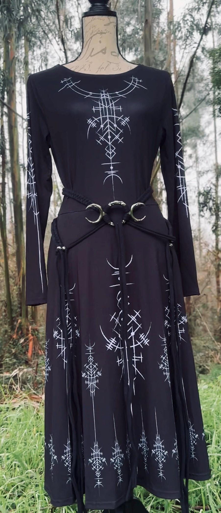 Norse Runes Dress: Long Sleeve Viking Midi Dress