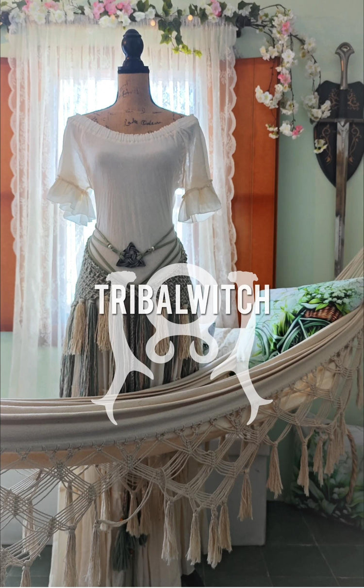 Celtic Handfasting Dress Set, Green Harness Belt, Shaman Shawl
