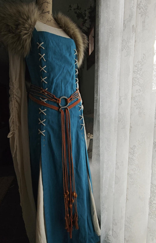Viking Sets for Katja, 2 Upper dresses & 2 Underdresses Custom Colors made with linen and 1 Freya belt, without Fur Mantle