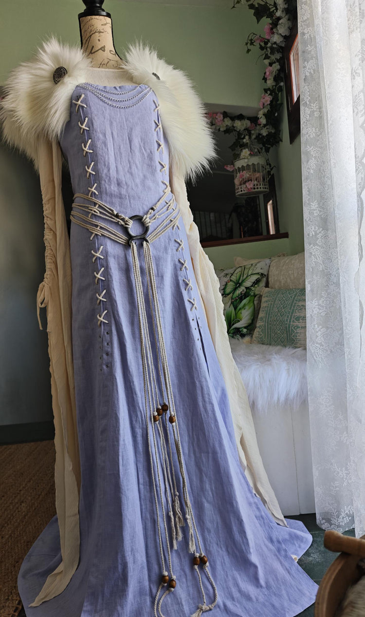Viking Sets for Katja, 2 Upper dresses & 2 Underdresses Custom Colors made with linen and 1 Freya belt, without Fur Mantle