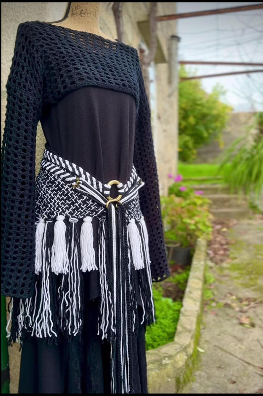 Modern Witch Outfit, LUNA Set Custom for Debbye with black Shrug and Pewter Moon Half-Braided Belt in Black, not included Chemise & Skirt