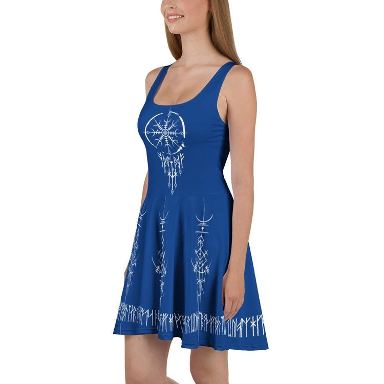 Norse Twilight Blue Dress: Viking Runes, Pagan Amulet
