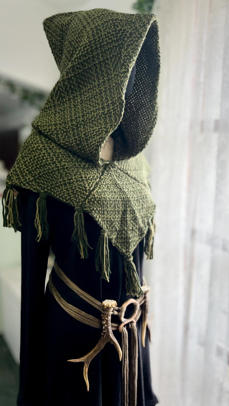Hand woven Skjoldehamn Hood with Norse Witch Belt