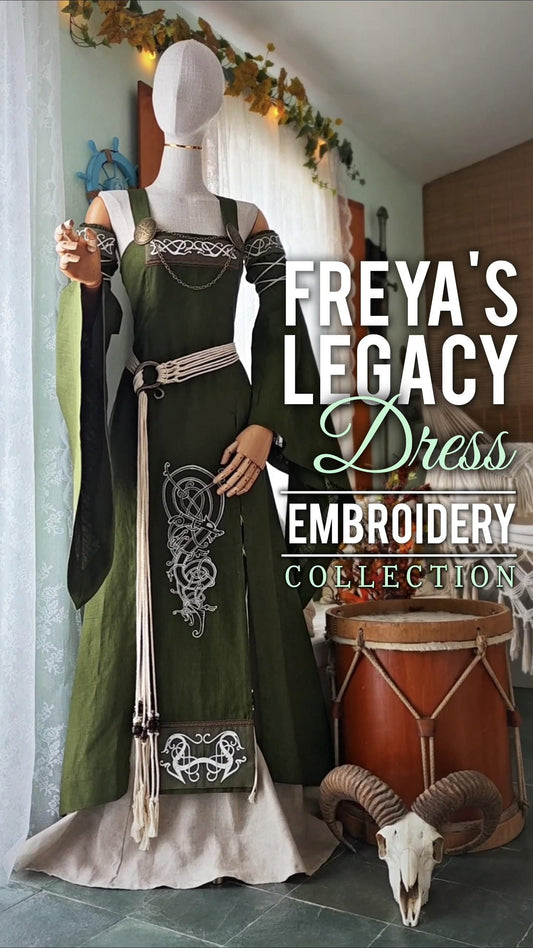 Viking Wedding, Norse Wedding Custom Wedding Set, Embroidered Wedding Dress, Freya's Legacy