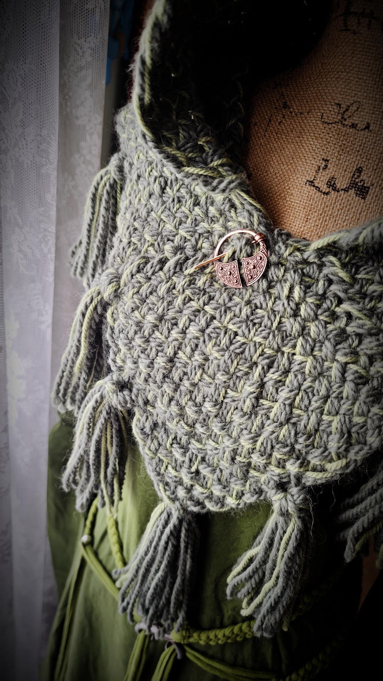 Handmade Wool Alpaca Viking Hood | Skjoldehamn Chunky Style, Celtic Pin