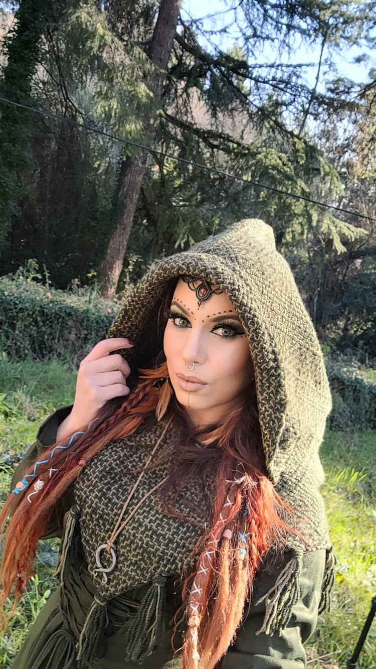 Hand woven Skjoldehamn Hood with Norse Witch Belt