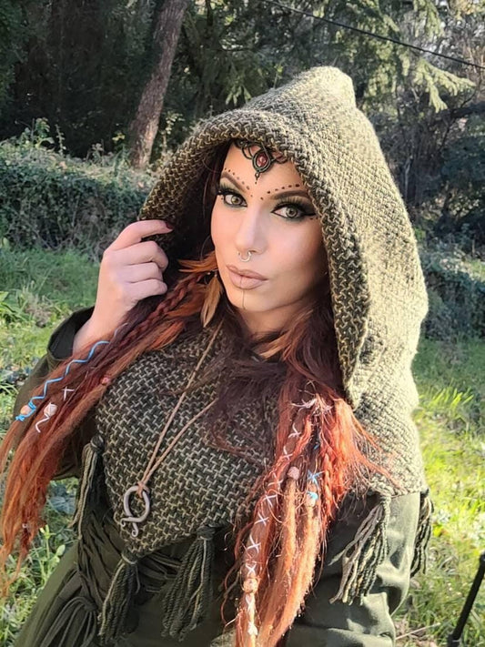 Viking Hood, Handwoven Skjoldehamn  Nordic clothing