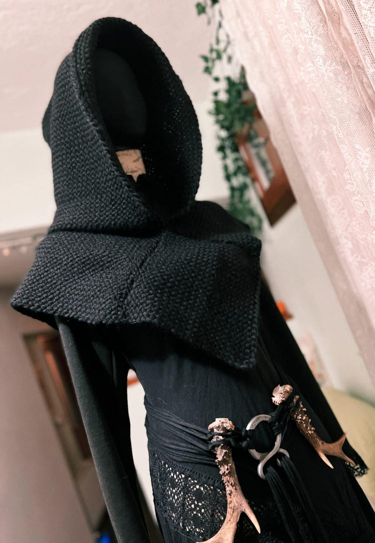 Black Skjoldehamn, Viking Hood, Handwoven Skjoldehamn Hood, Norse Hood