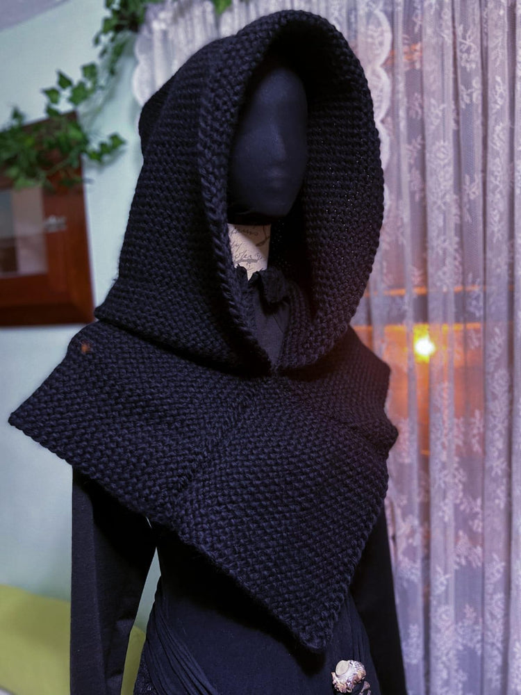 Black Skjoldehamn, Viking Hood, Handwoven Skjoldehamn Hood, Norse Hood