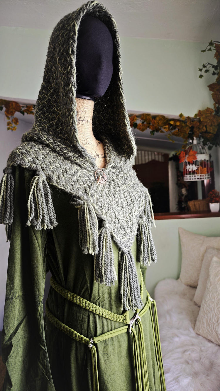 Handmade Wool Alpaca Viking Hood | Skjoldehamn Chunky Style, Celtic Pin