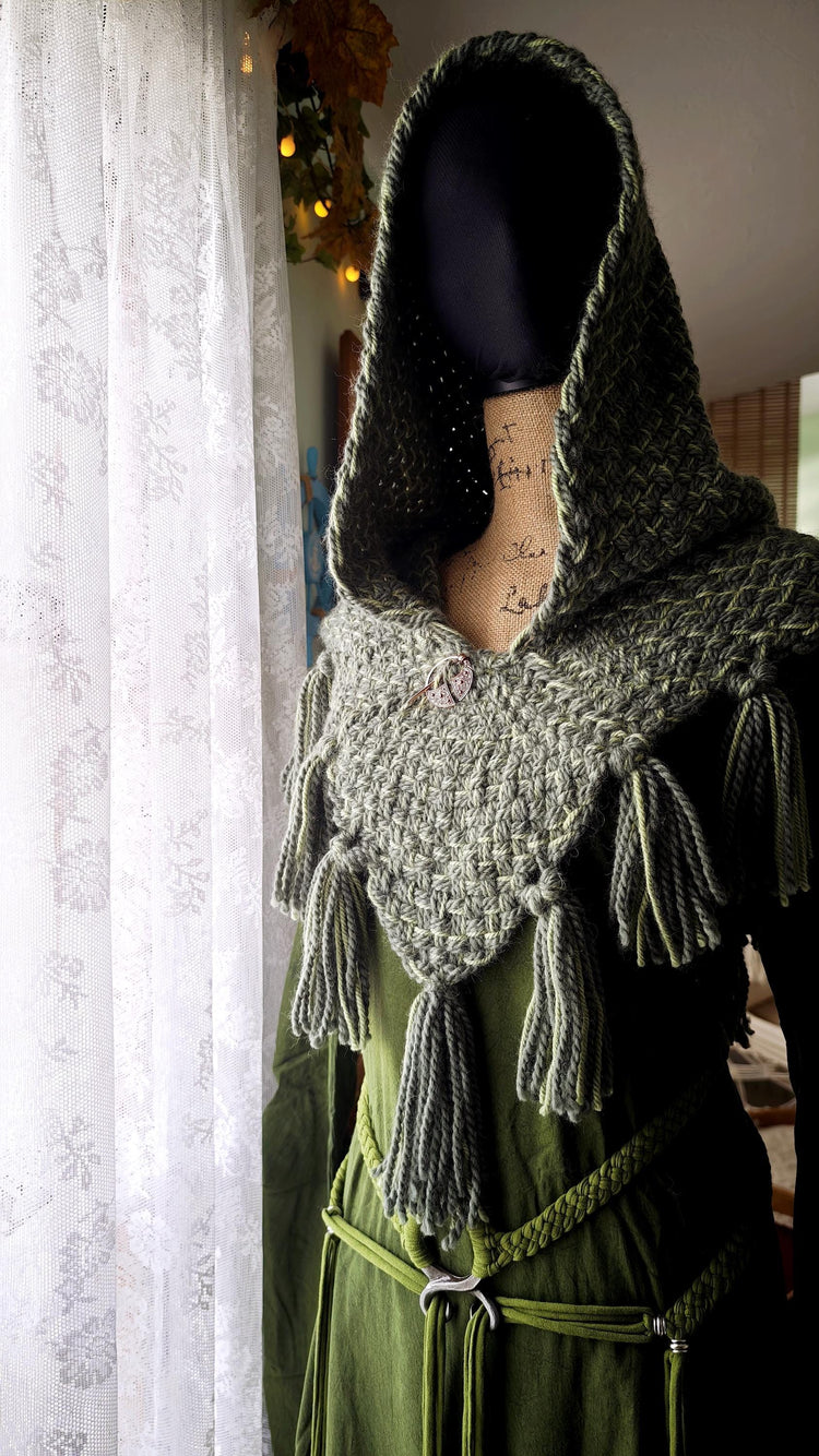 Handmade Wool Alpaca Viking Hood | Skjoldehamn Chunky Style, Celtic Pin