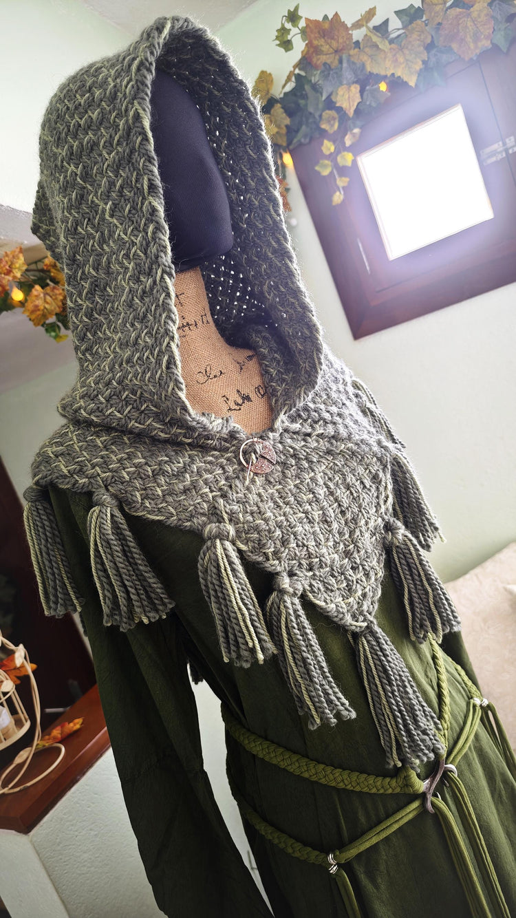 Handmade Wool Alpaca Viking Hood | Skjoldehamn Chunky Style, Celtic Pin