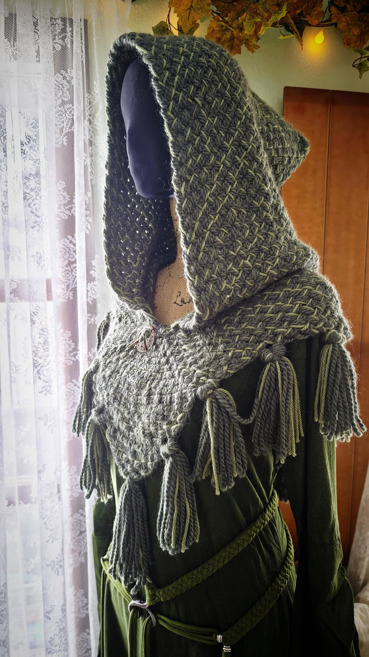 Handmade Wool Alpaca Viking Hood | Skjoldehamn Chunky Style, Celtic Pin