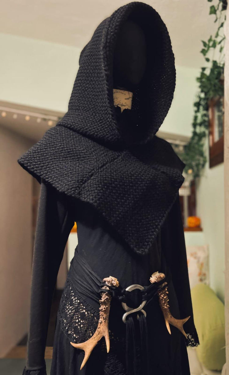 Black Skjoldehamn, Viking Hood, Handwoven Skjoldehamn Hood, Norse Hood