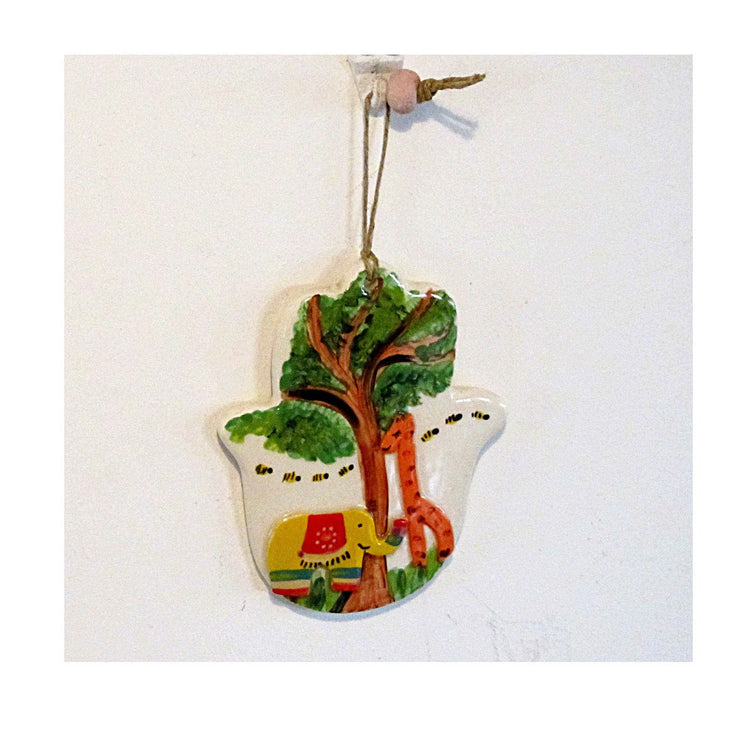 Good luck gift. Home protection. Ceramic wall hanging. Evil eye protection. Hamsa decor. Hamsa wall. Hamsa wall hanging. Elephant. giraffe.