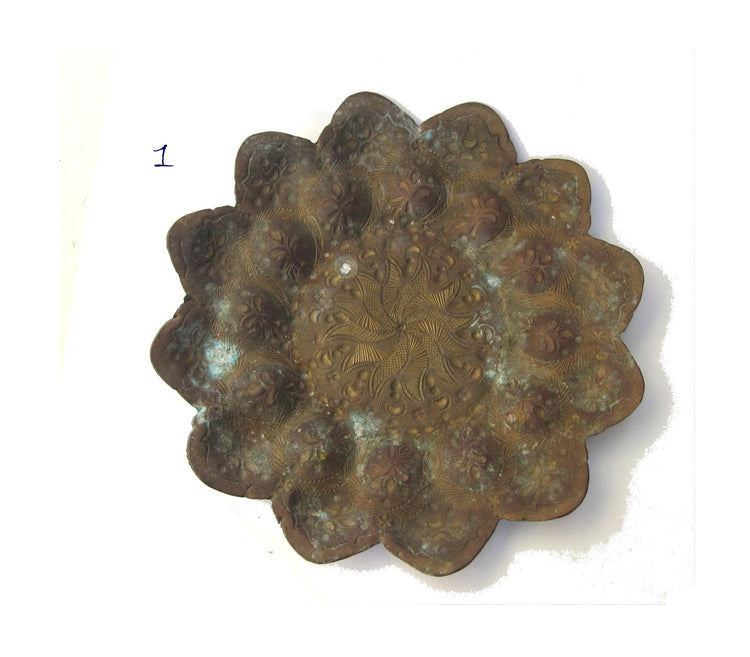 Flower plates. Small plates. Brass plates. Copper plates. Embossed metal. Trinket plate. Morrocan. Morrocan decor.