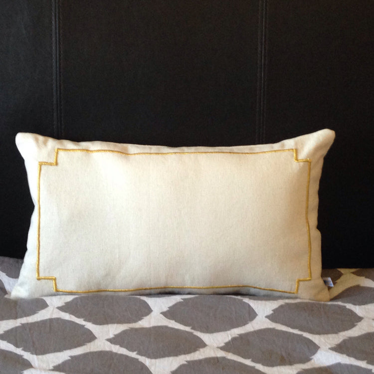 On Sale Ivory Trim Pillows, Lumbar Bedroom Pillows, Gold Border Throw Pillows, 12x20 Small Pillows, Gold Home Decor