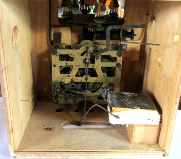Black forest vintage. Music box. Wood clock. Wood wall clock. Clock parts. Mechanical clock. Cuckoo clock. Hand carved. Needs reassembly.