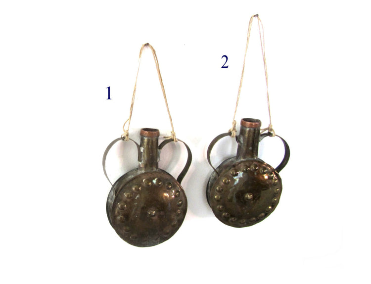 SALE. Wall vase. Vase with handles. Hanging vase. Wall hanging vase. Vintage flask. Metal vase. Copper vase.  Round vase. Hanging bud vase.