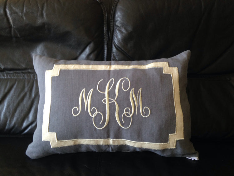Gray Lumbar Monogram Pillows, Cursive Monogram,  Monogram Throw Pillows, Couples Pillows, Anniversary Gift Ideas, 12"x 20"