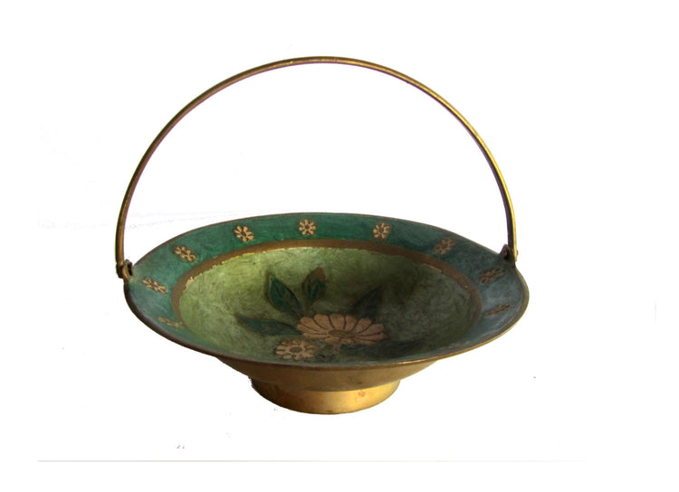 Floral bowl. Small bowl. Trinket bowl. Hand painted bowl. Bowl with handle. Metal bowl. Brass bowl. John lewis. England.