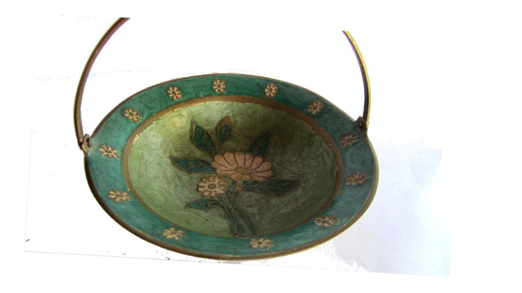 Floral bowl. Small bowl. Trinket bowl. Hand painted bowl. Bowl with handle. Metal bowl. Brass bowl. John lewis. England.