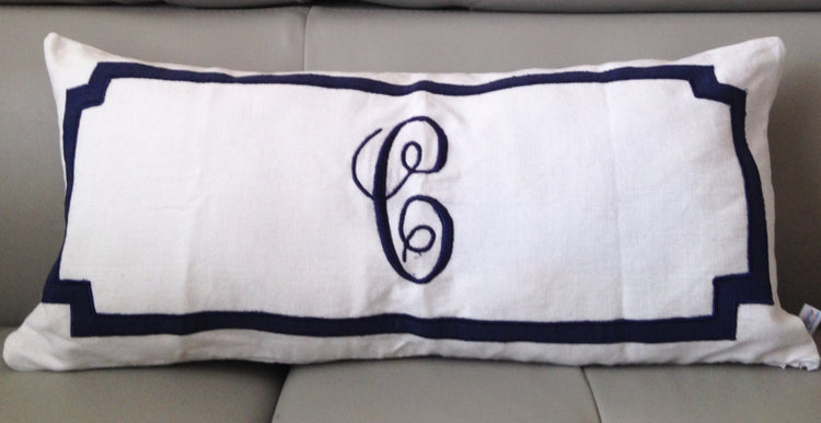 Long Lumbar Oblong Pillows, Bedroom Decor, Monogram Lumbar Pillows, Personalized white Monogram Throw Pillow Cover 12"x 24"