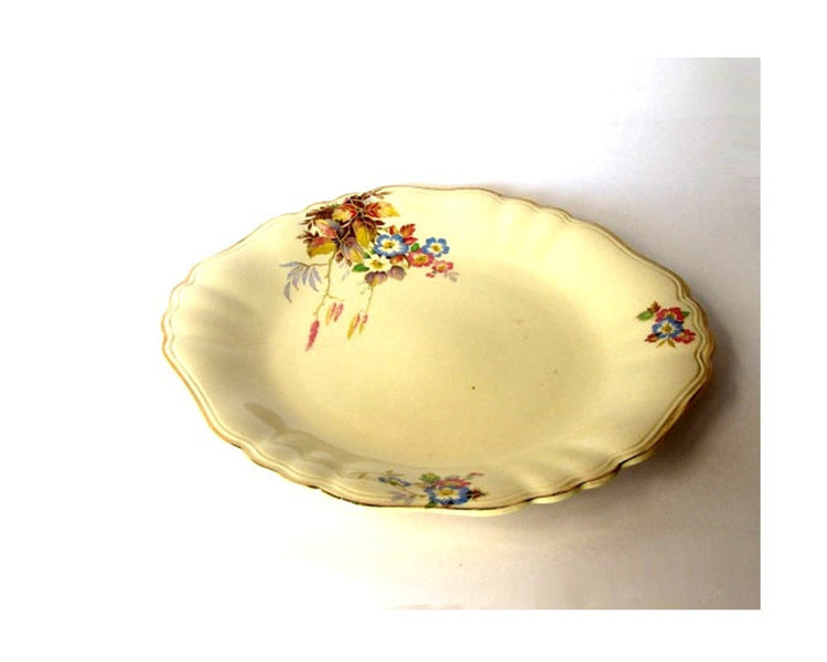Serving platter. Mid century ceramic. Floral china. Gold trim. Trinket tray. Porcelain dinnerware. Porcelain platter. J G Meakin. Sunshine.