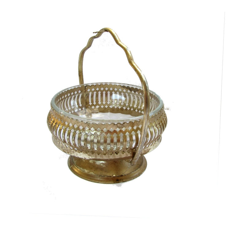 Candy basket. Vintage candy dish. Candy bowl. Glass candy dish. Trinket bowl. Pedestal candy dish. Gold candy dish. Handled candy dish.